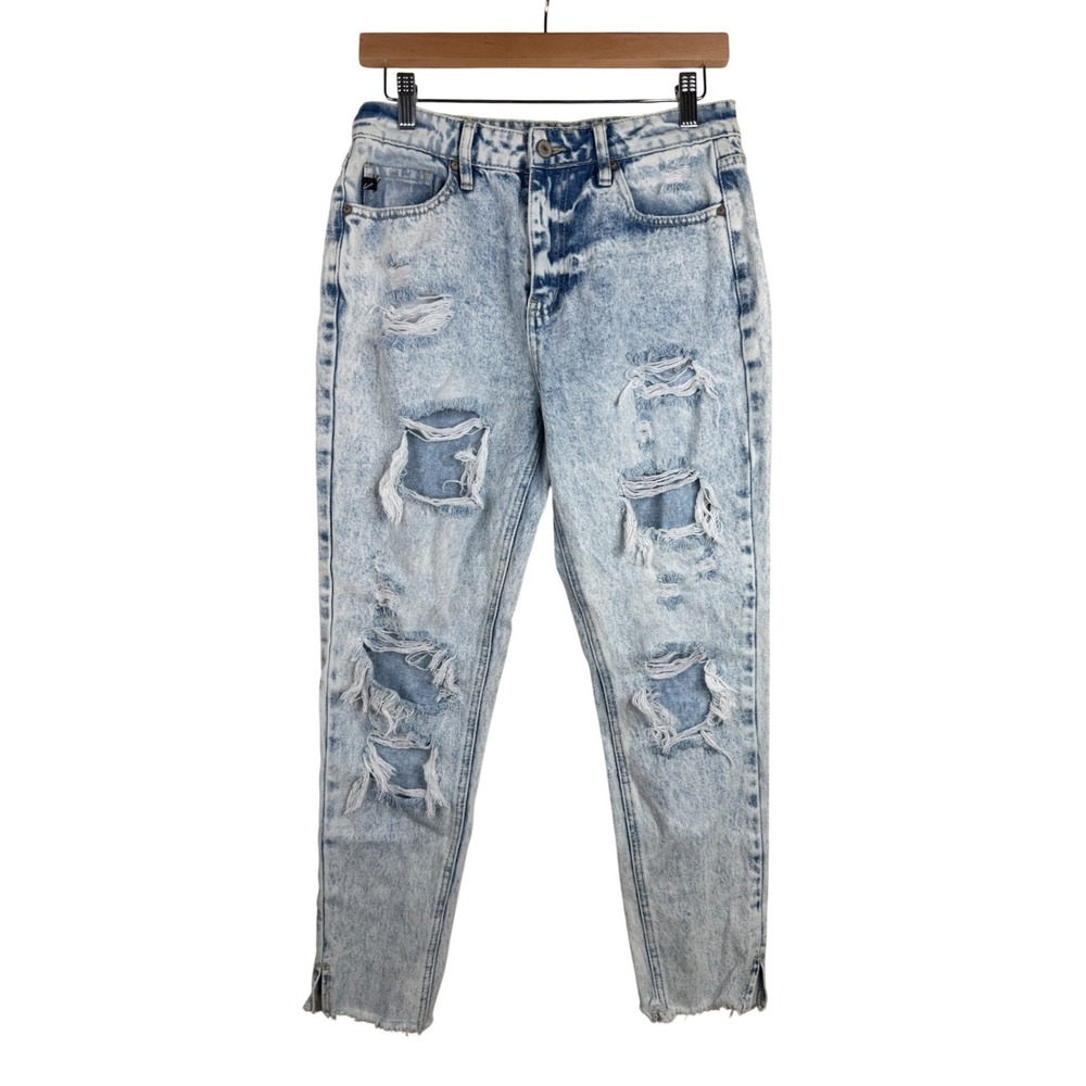 Kancan Jeans Womens 5 Blue Amy Distressed High Rise Frayed Hem Mom KC5201L Holes